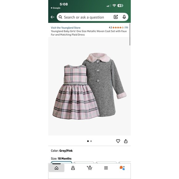 Youngland Baby Girls Metallic Woven Coat Set Faux Fur Matching Plaid Dress 12 Mo - Picture 2 of 11